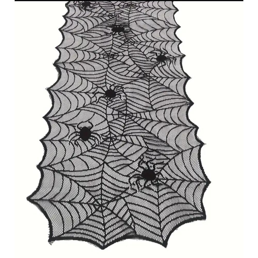 COPY - Spider's Web Table Runner Black Goth Halloween Spooky 18" X 64" Holiday …